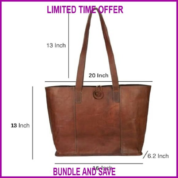 Genuine Leather Tote Bag with Laptop Compartment for Women Office Work - Picture 5 of 8
